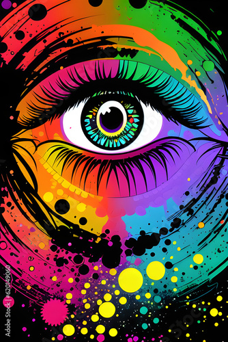 Psychedelic image of a woman s eyes.   AI-generated fictional illustration  