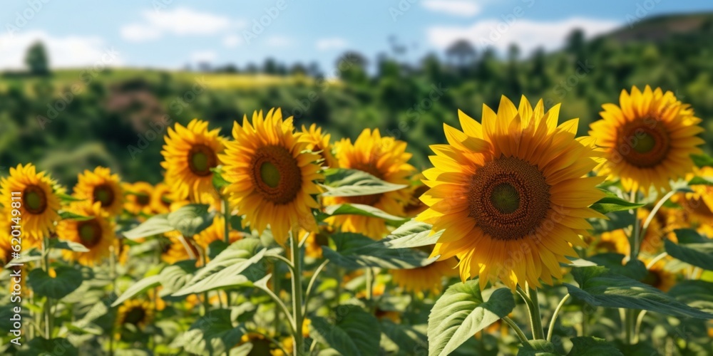 Sun flower meadow background. AI Generated