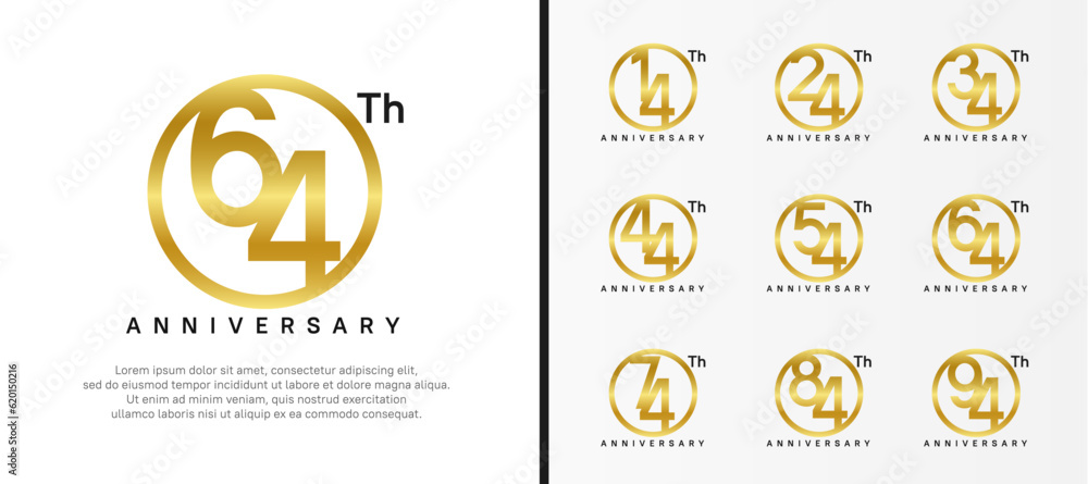 set of anniversary logo golden color number in circle and black text on white background for celebration