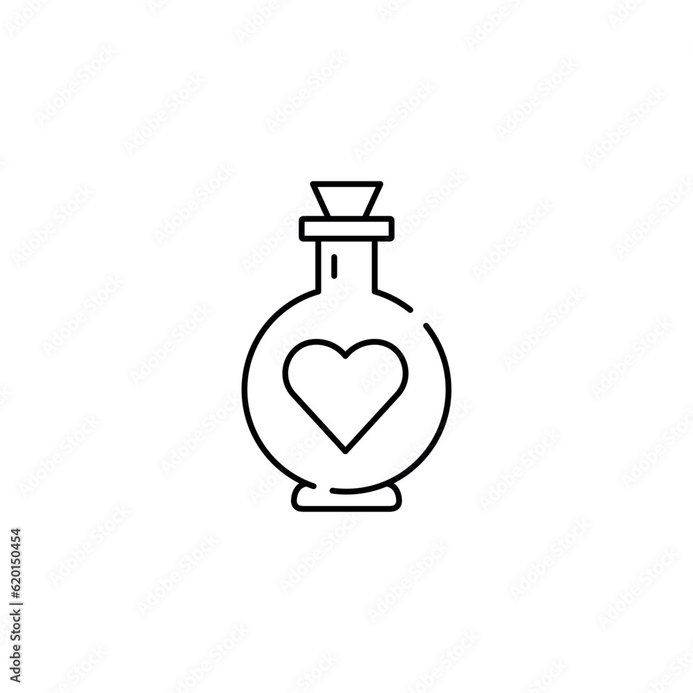 Love chemistry line icon. Test tube, love fluid with heart. Happy Valentine day sign. Chemistry love icon Vector illustration Love chemistry line icon. Test tube, love fluid with heart. Happy Valentine day sign. Chemistry love icon Vector illustration