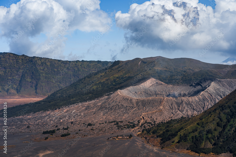 Landscape view of mount Bromo with cloudy sky. Mount senaru view, famous java national park