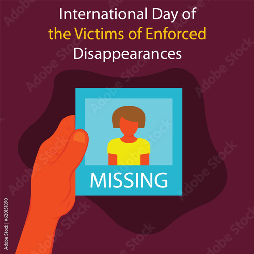 illustration vector graphic of hand holding missing persons information paper, perfect for international day, the victims of enforced disappearances, celebrate, greeting card, etc.