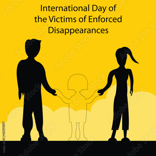 illustration vector graphic of silhouette of a husband and wife holding their lost child, perfect for international day, the victims of enforced disappearances, celebrate, greeting card, etc.