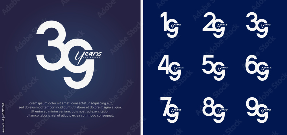 set of anniversary logo white color number on blue background for celebration set of anniversary logo white color number on blue background for celebration