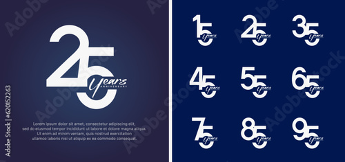 set of anniversary logo white color number on blue background for celebration
