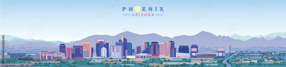 Phoenix city skyline arizona. travel and tourism image vector illustration. usa