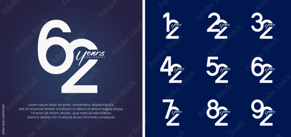 set of anniversary logo white color number on blue background for celebration