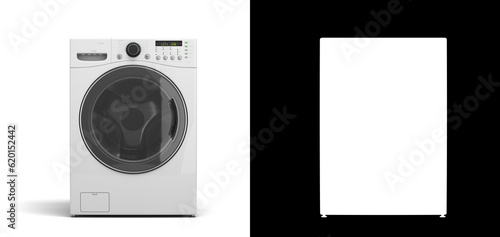 new modern washing machine front view 3d render on white with alpha