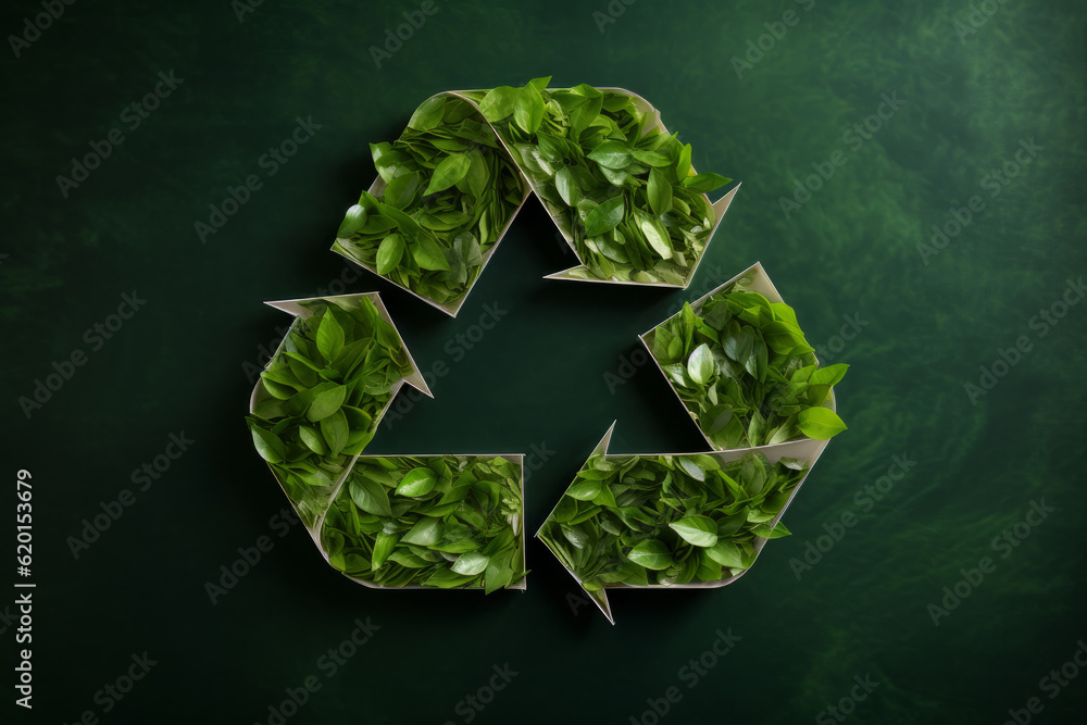 Recycling symbol made from nature, green leaves and plants Recycling symbol made from nature, green leaves and plants