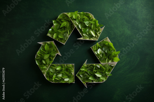 Recycling symbol made from nature, green leaves and plants