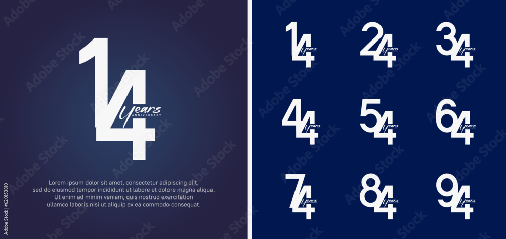 set of anniversary logo white color number on blue background for celebration set of anniversary logo white color number on blue background for celebration