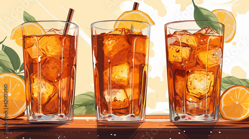glass of cola with ice and lemon