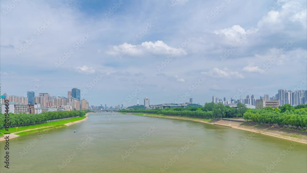 Wuhan Summer City Landmark and Sky Line scenery time-lapse photography