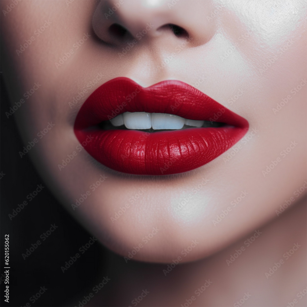 Beautiful female lips on a black background, close-up Beautiful female lips on a black background, close-up