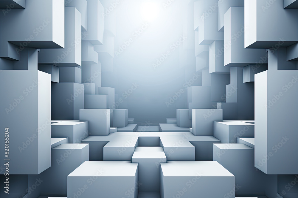 Illustration of the pathway with numerous geometric cubes. 3d render. Illustration of the pathway with numerous geometric cubes. 3d render.