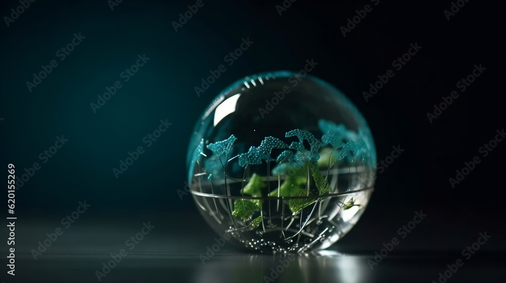 Crystal globe with sustainable development and ESG icon for Environment Social, Governance, and Business cooperation for World sustainable environment social governance concept, Generative Ai
