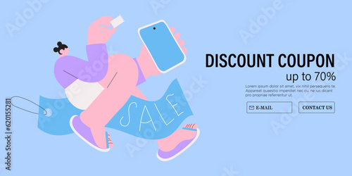 Man buyer receive promo code online on mobile phone for sales and shopping online, discount promo coupon online. Smartphone notice for special offer promotion or customer gift voucher.