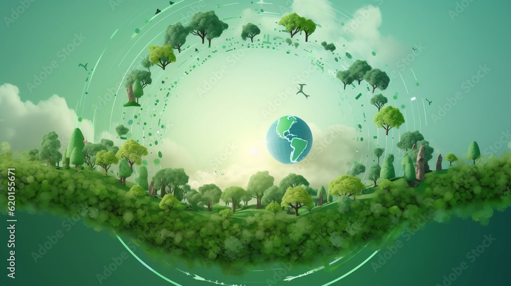 The circular economy icon on nature background in The concept circular economy for future growth of business and design to reuse and renewable material, Generative Ai