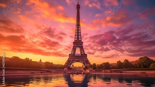Foto The majestic Eiffel Tower in Paris during evening time Created with Generative Ai technology