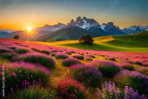 lavender field in the morning AI Generated 