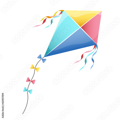 Children's toy kite flat clipart vector illustration. Vector. Baby toy icon isolated on white background in flat design. Colorful cartoon illustration.Indian festival Happy Makar Sankranti. Logo