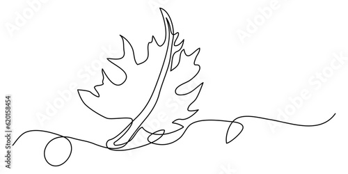 Maple leaf line art. One continuous line drawing abstract leaf isolated vector object on white background