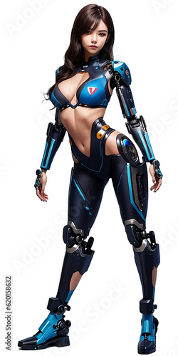 Sexy cyborg girl, mecha, tech suit, futuristic concept, isolated, transparent background, no background. PNG. Generative AI.