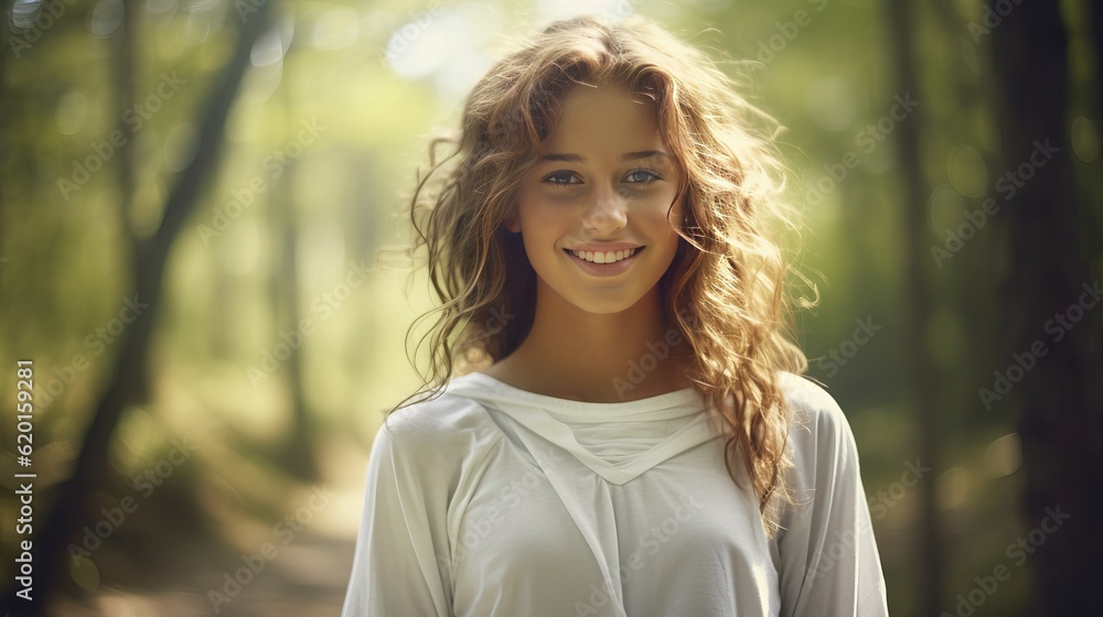 a woman standing in the middle of a forest a woman standing in the middle of a forest