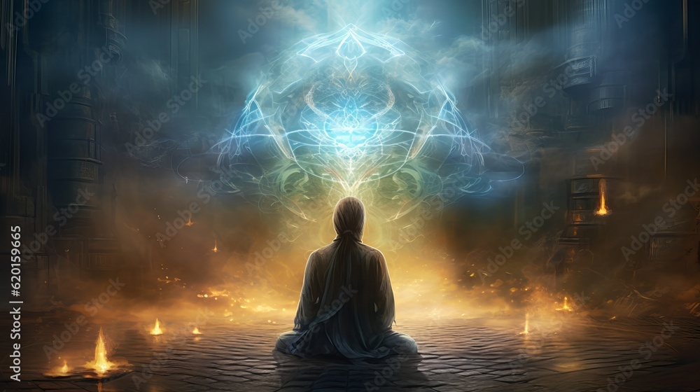 a person sitting on a stone floor in front of a light a person sitting on a stone floor in front of a light