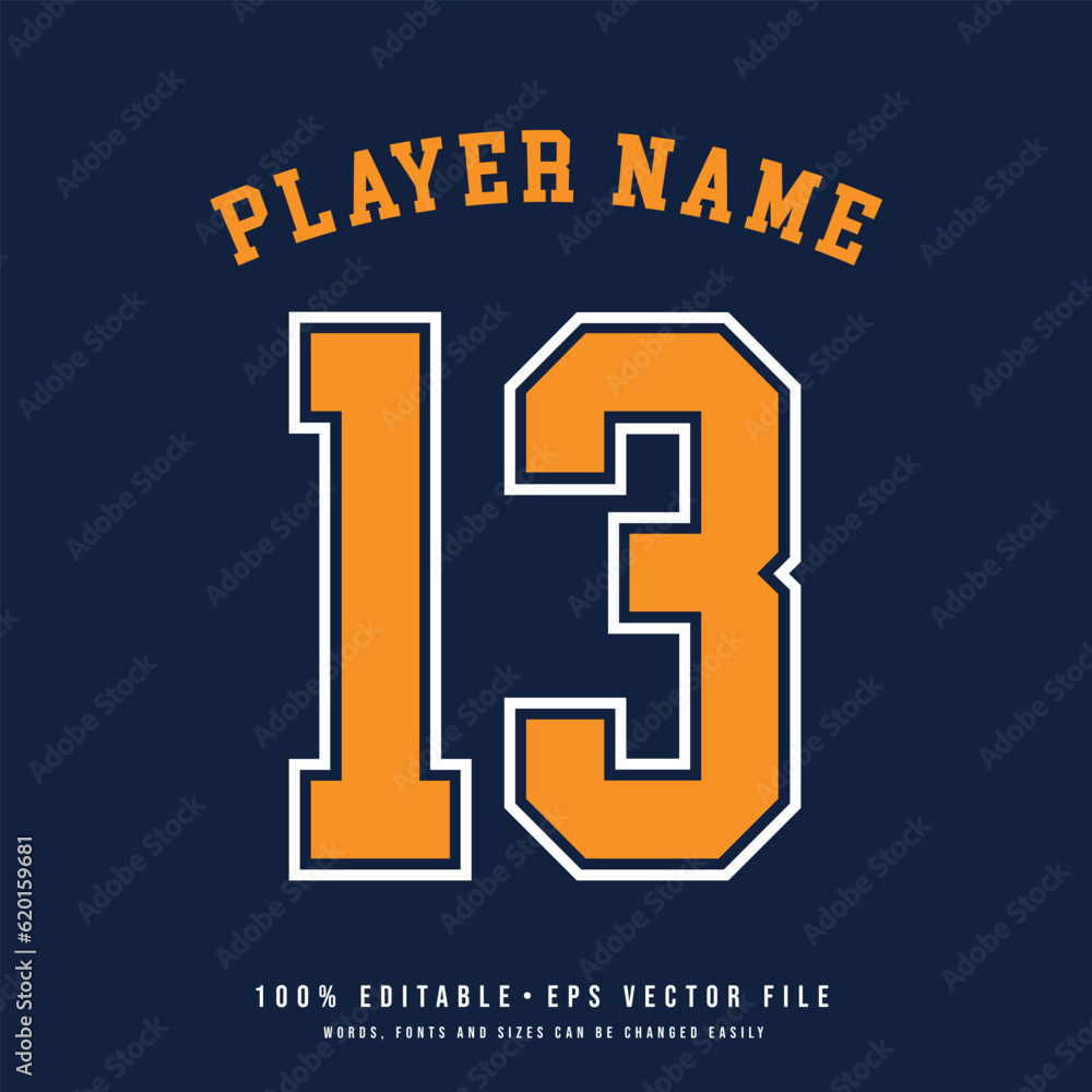 Jersey number, basketball team name, printable text effect, editable