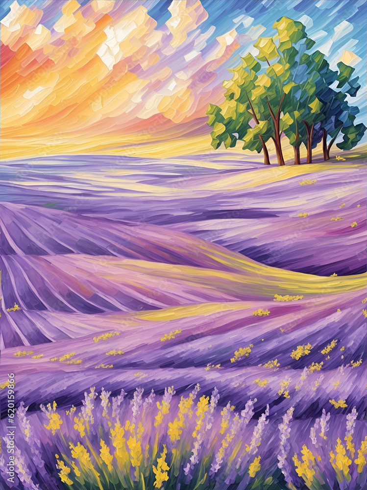 Lavender field landscape. AI generated illustration