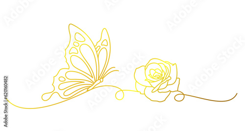 Canvas Print butterfly and rose line art style, vector illustration eps 10