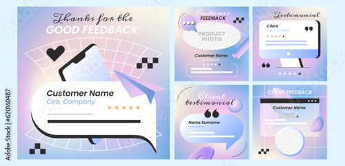 Customer service feedback flat concept. Client testimonial social media web banner, review post or story template. Satisfaction rating, good opinion of product or company.