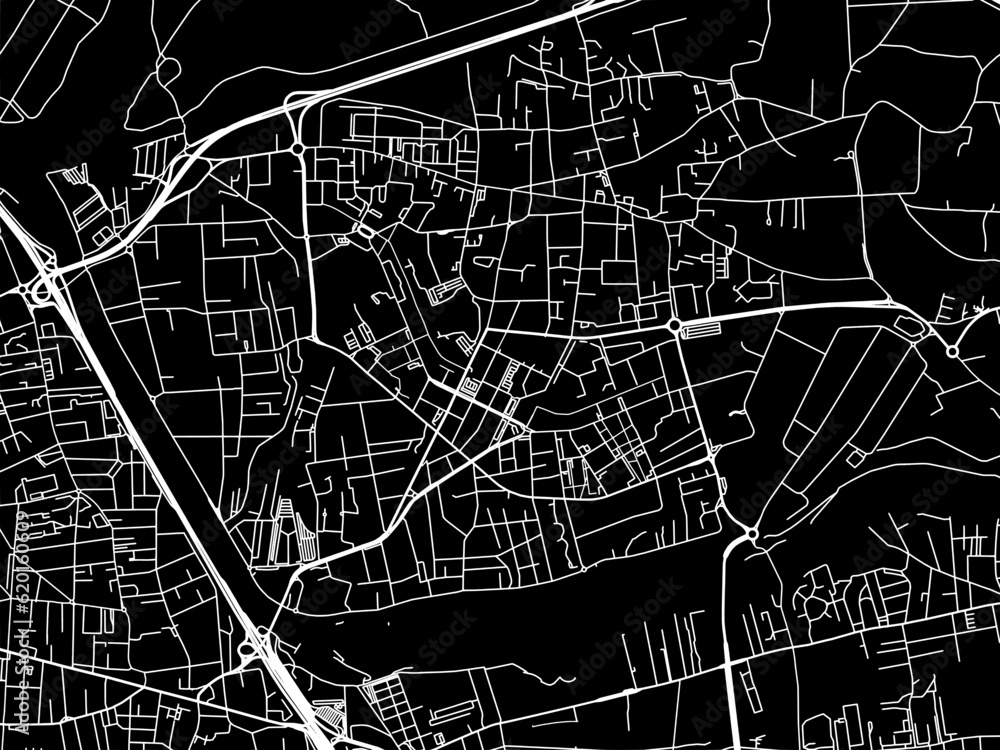 Vector road map of the city of  Vaulx-en-Velin in France on a black background.