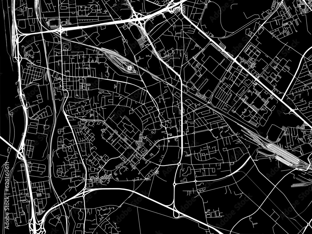 Vector road map of the city of  Venissieux in France on a black background.