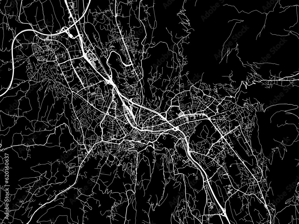 Vector road map of the city of  Chambery in France on a black background.
