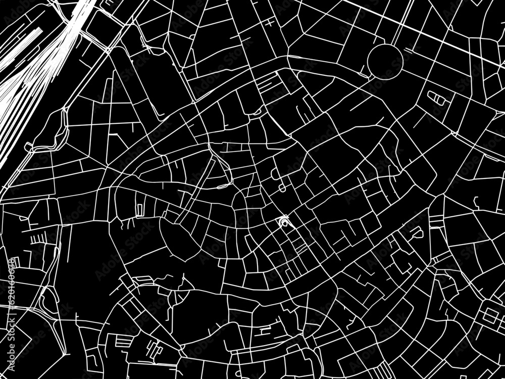 Vector road map of the city of  Strasbourg Centre in France on a black background.