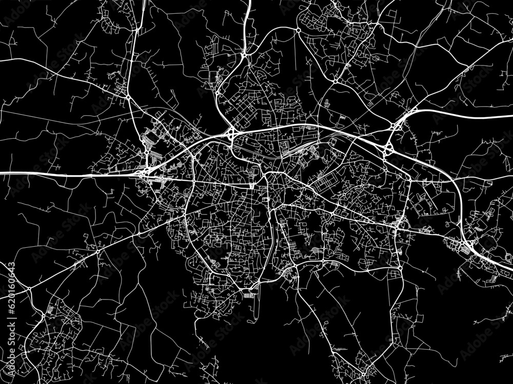 Vector road map of the city of  Vannes in France on a black background.