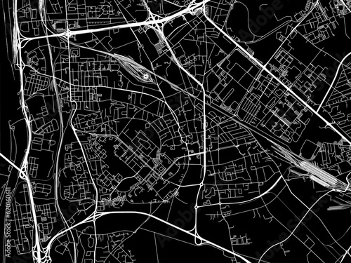 Vector road map of the city of Venissieux in France on a black background.