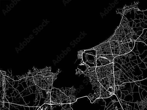 Vector road map of the city of  Saint-Malo in France on a black background.