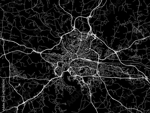 Vector road map of the city of  Quimper in France on a black background.