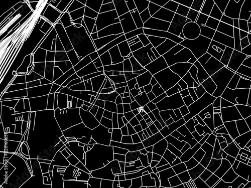 Vector road map of the city of Strasbourg Centre in France on a black background.