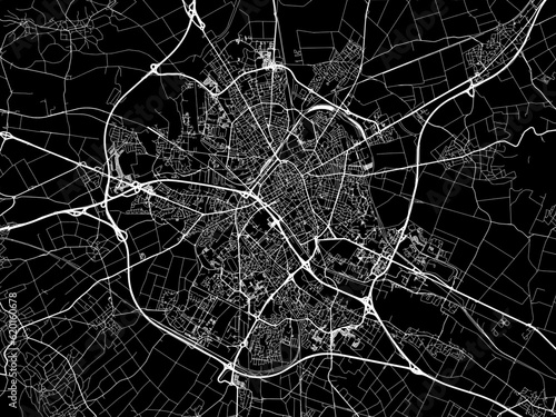 Vector road map of the city of Reims in France on a black background.