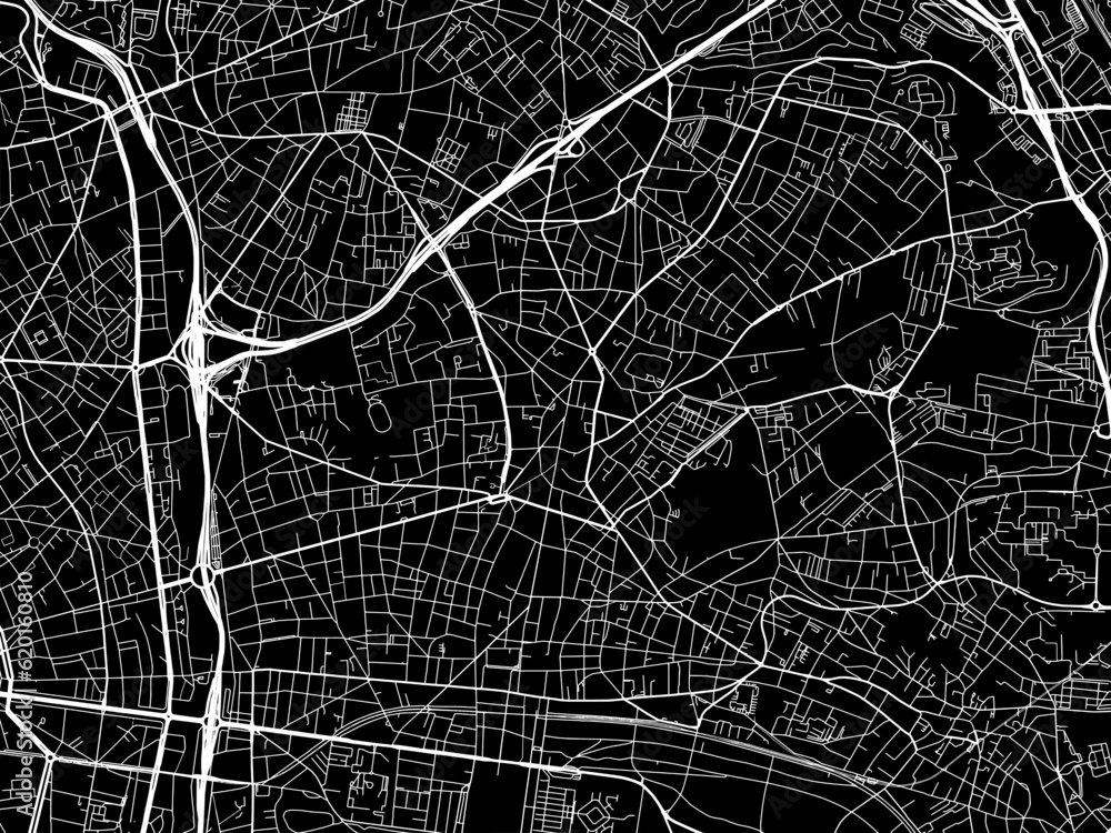 Vector road map of the city of  Montreuil in France on a black background.