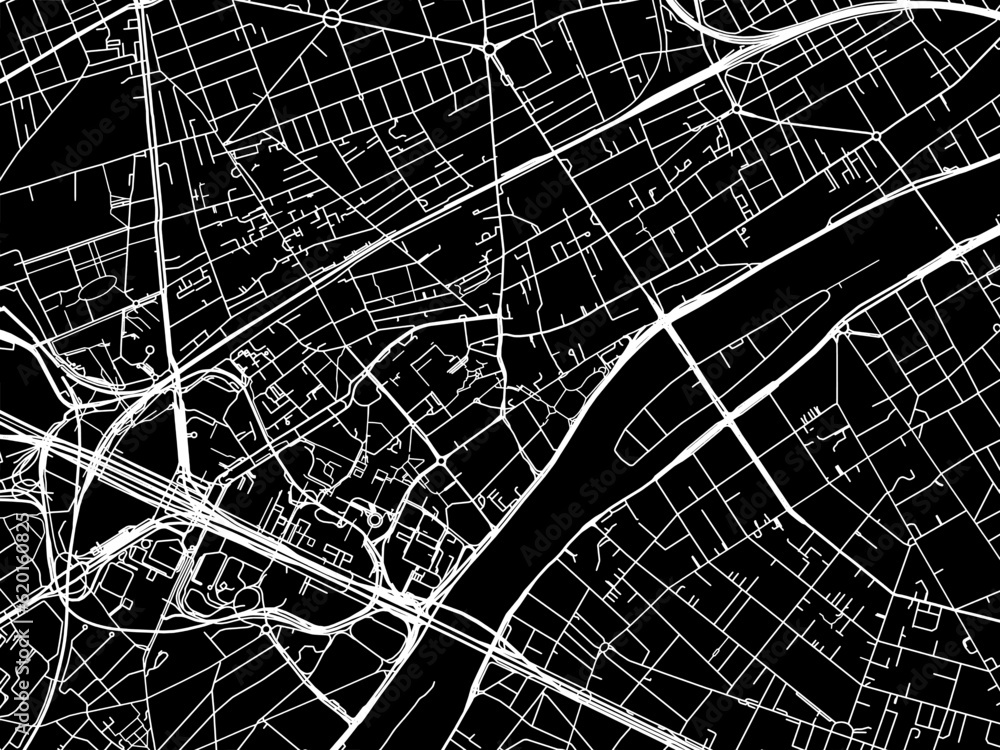 Vector road map of the city of  Courbevoie in France on a black background.