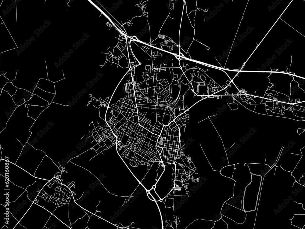 Vector road map of the city of  Rochefort in France on a black background.