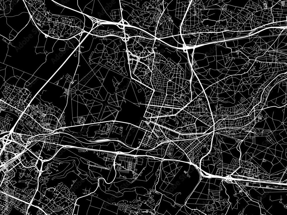 Vector road map of the city of  Versailles in France on a black background.