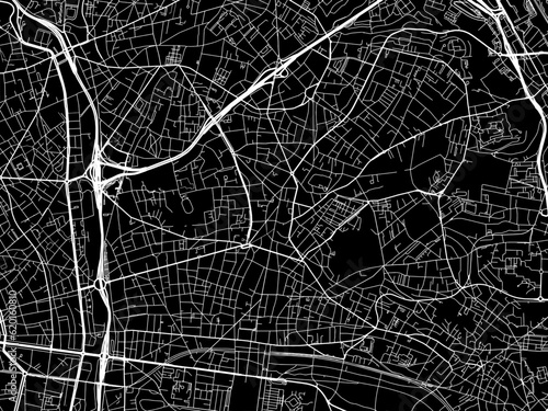 Vector road map of the city of Montreuil in France on a black background.