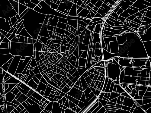 Vector road map of the city of Montpellier Centre in France on a black background.