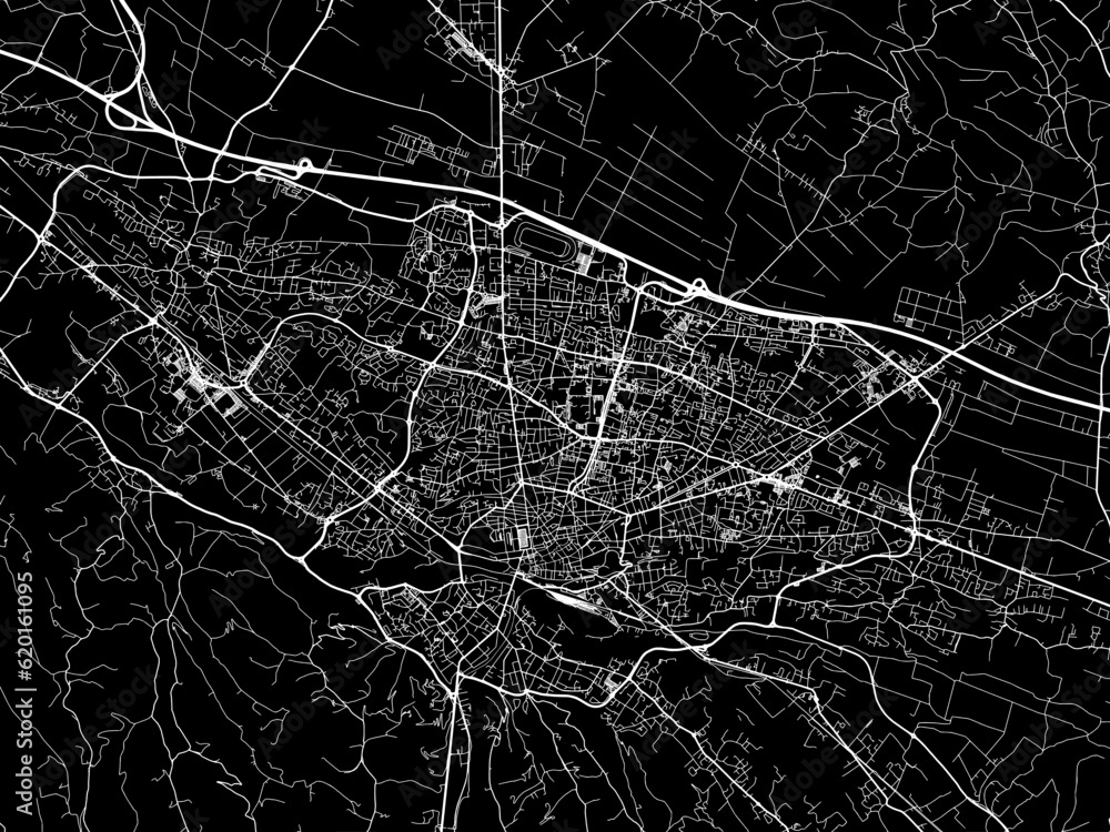 Vector road map of the city of  Pau in France on a black background.